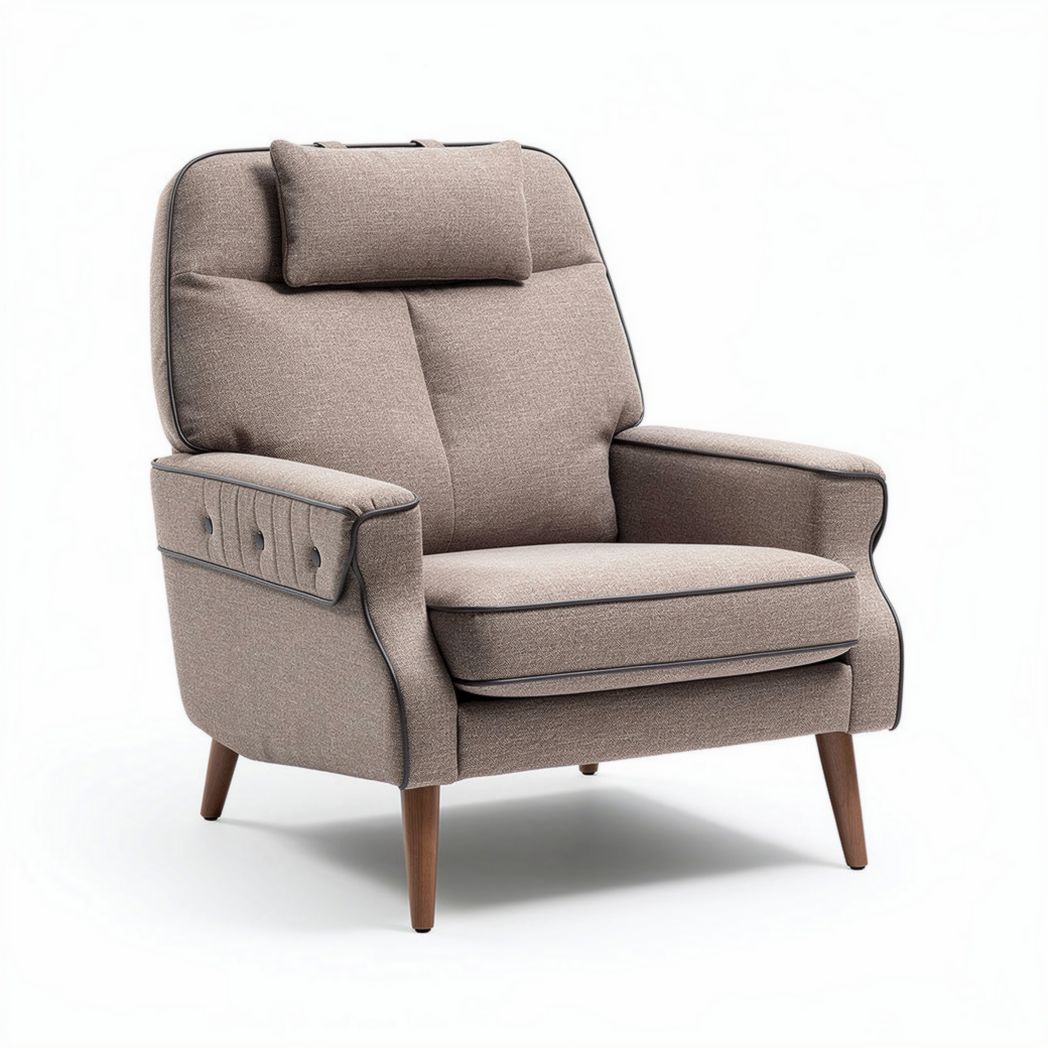 Poltrona imbottita in tessuto beige con cuscino poggiatesta 85 x 75 x 90cm