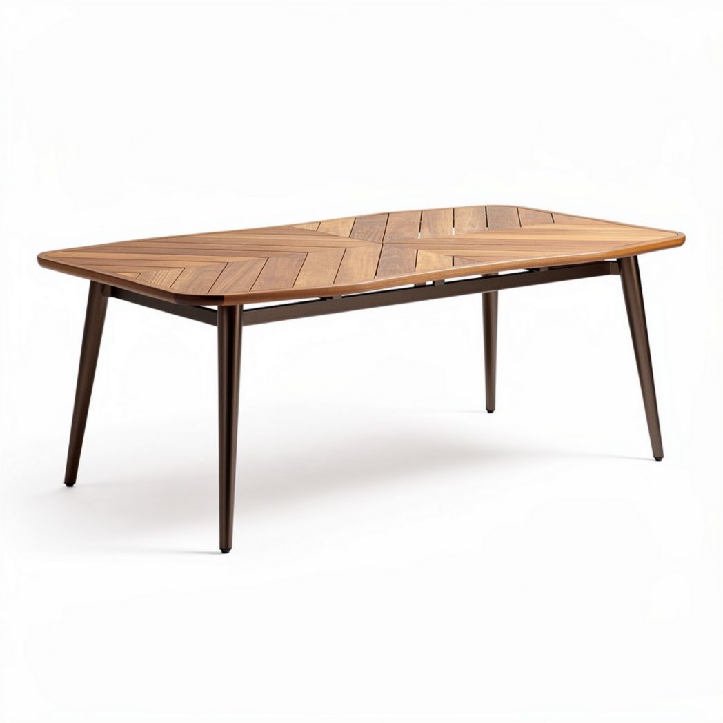 Tavolo da pranzo in legno esotico 150 x 90 x 75cm con gambe in metallo bronzato