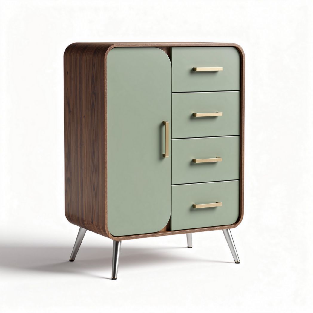 Mobiletto moderno in legno con ante verde e quattro cassetti 80 x 50 x 100cm
