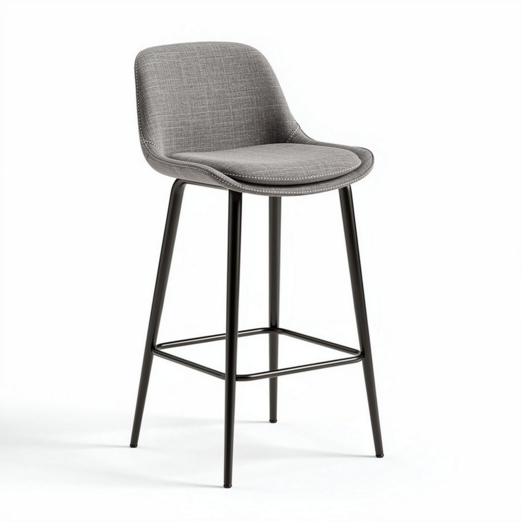 Sgabello da bar in tessuto grigio con struttura in metallo nero h100cm