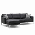 Divano modulare angolare in tessuto grigio scuro con pouf 220 x 90 x 85cm