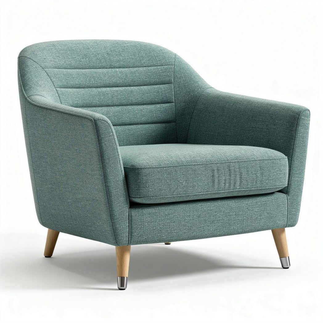 Poltrona in tessuto verde acqua con base in legno dimensioni 80 x 80 x 75cm