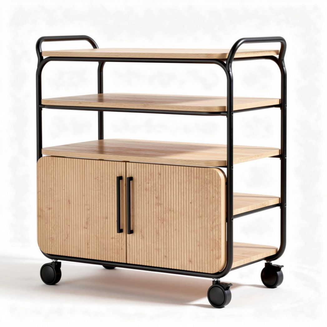 Carrello multiuso in legno di bambù e metallo nero 80 x 40 x 80cm