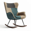 Poltrona a dondolo con rivestimento in tessuto multicolore e struttura in legno 80 x 70 x 100cm