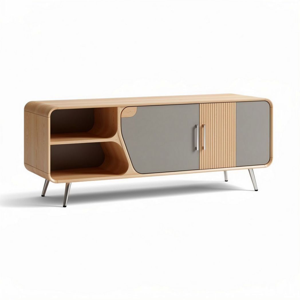 Mobiletto in legno di betulla con ante grigie e piedi metallici 120 x 40 x 50cm