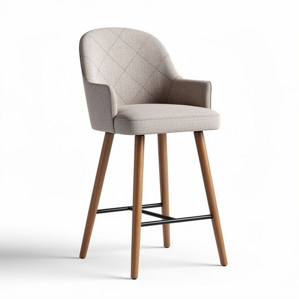 Sgabello da bar con seduta in tessuto grigio e gambe in legno 42 x 42 x 100cm
